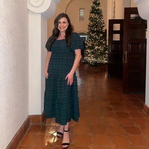 Green Puff Sleeve Midi Dress
